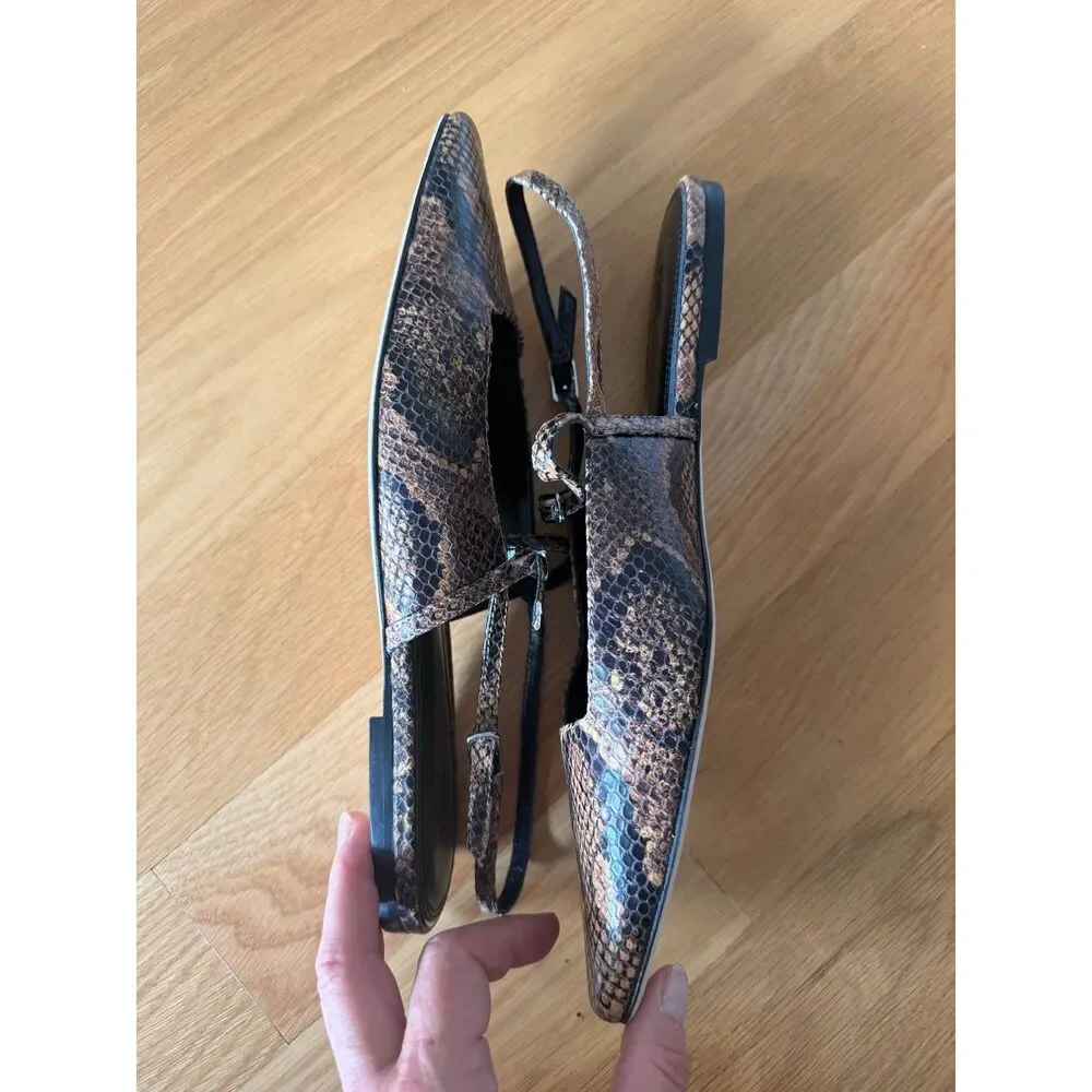PAIGE Whitley Leather Slingback Flats – Brown – Size 9 – New Without Box